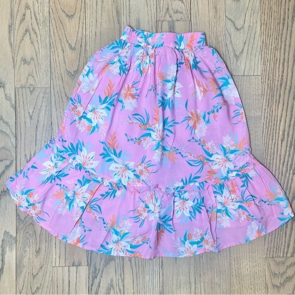 Osh Kosh B’Gosh Girls’ Pink Floral Pull On Midi Skirt Size 7
